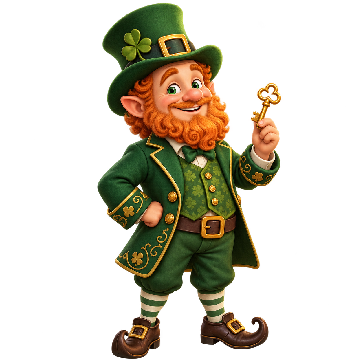 Your friendly leprechaun holding a tiny golden key
